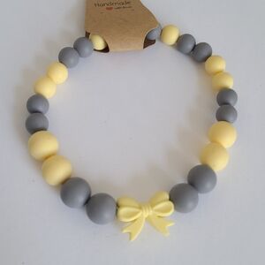 Silicone Beaded Grey Yellow Bow Pet Dog Photo Shoot Dog Fashion Collar Necklace